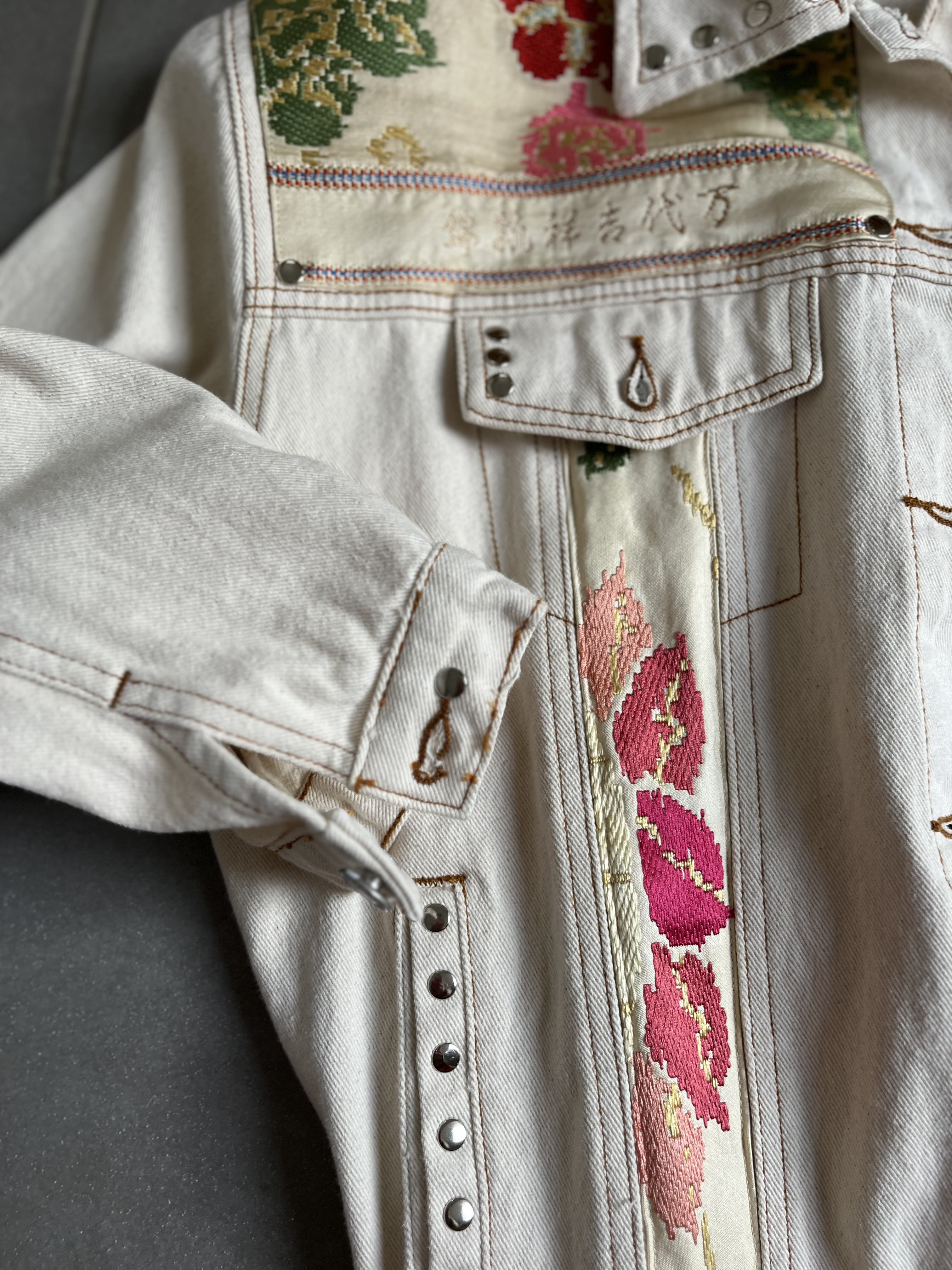 中有JK   帯デニムJK  帯パッチワークデニムJK  着物リメイク　帯リメイクJK