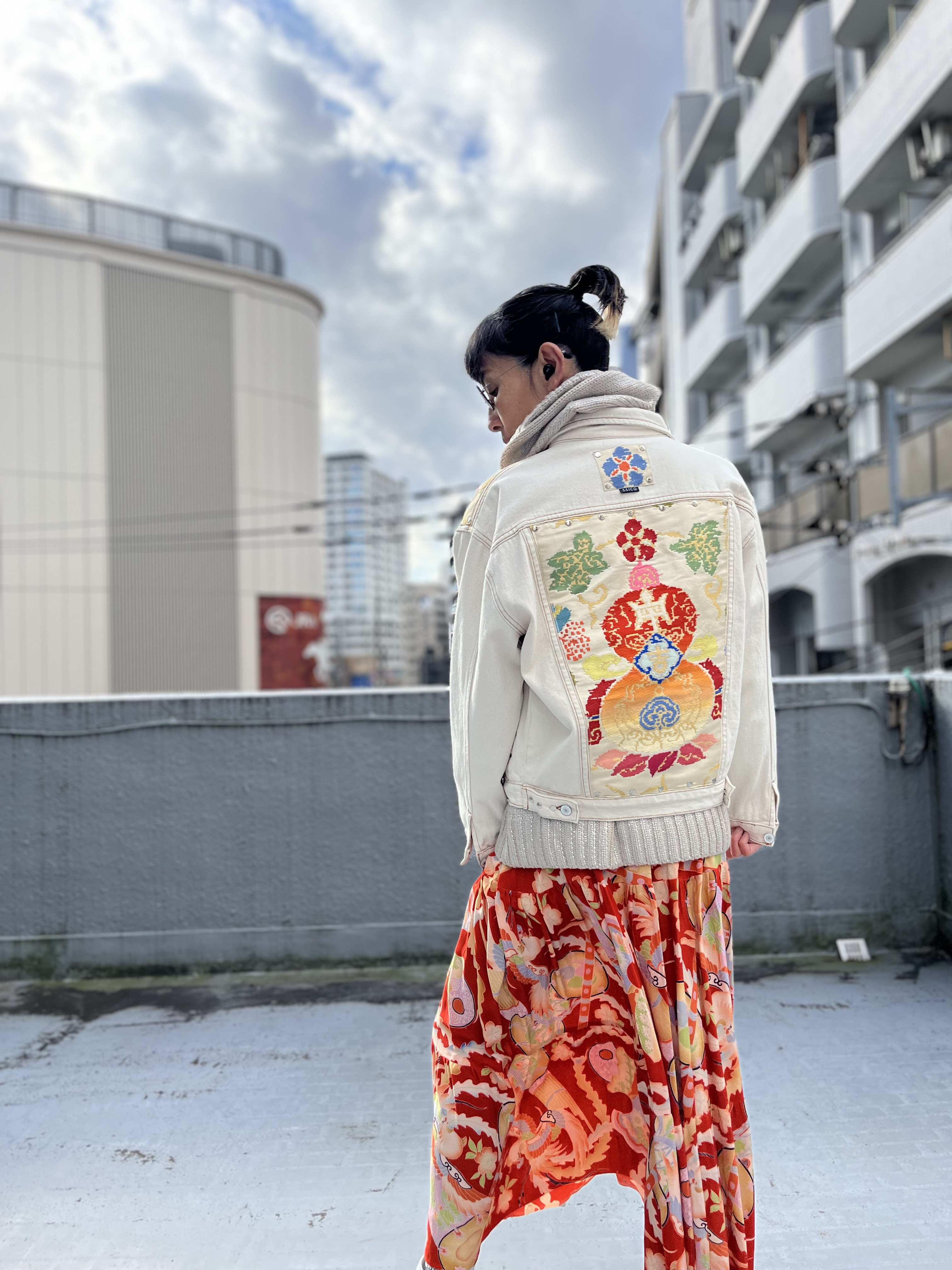 中有JK   帯デニムJK  帯パッチワークデニムJK  着物リメイク　帯リメイクJK