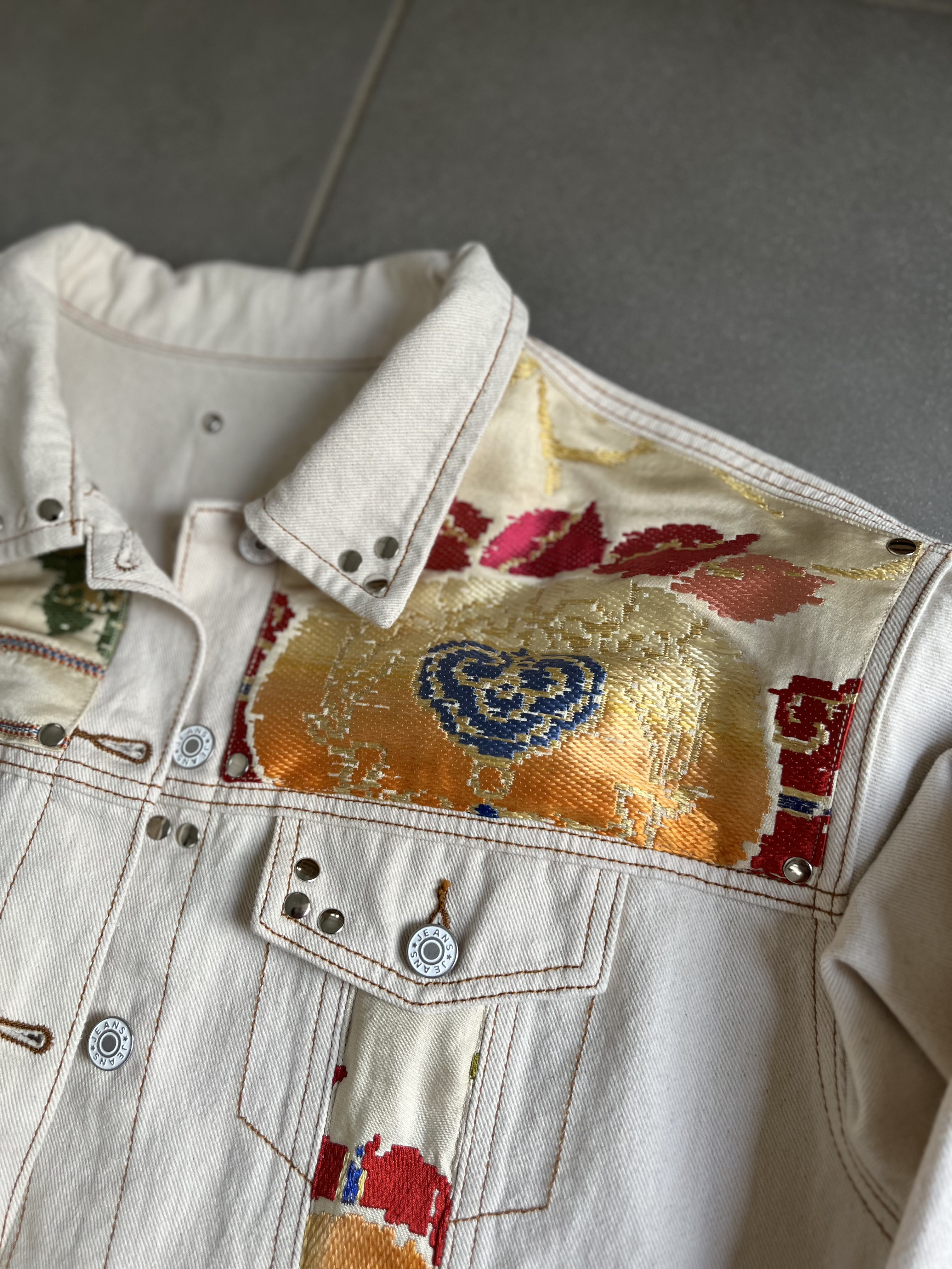 中有JK   帯デニムJK  帯パッチワークデニムJK  着物リメイク　帯リメイクJK