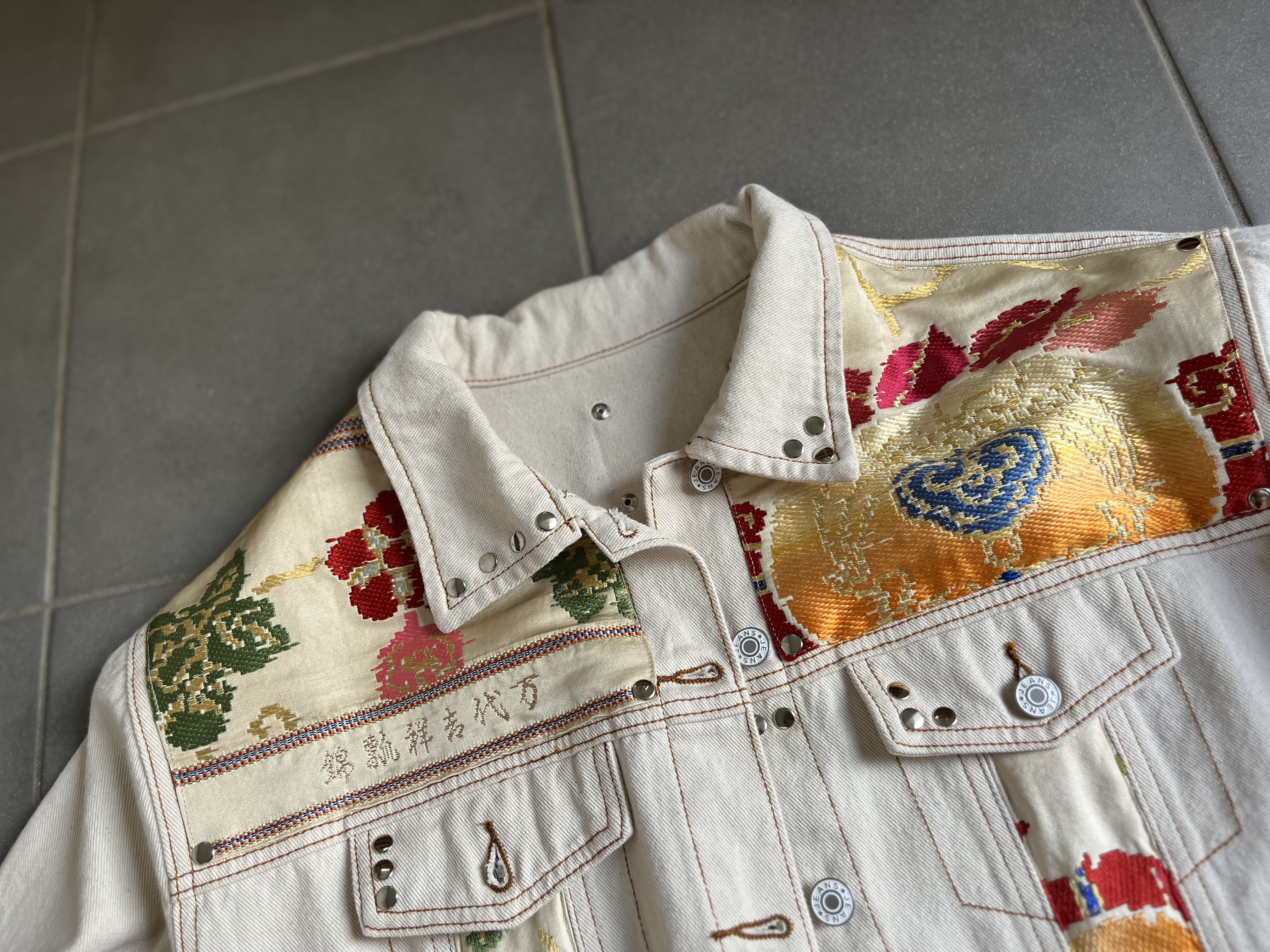 中有JK   帯デニムJK  帯パッチワークデニムJK  着物リメイク　帯リメイクJK