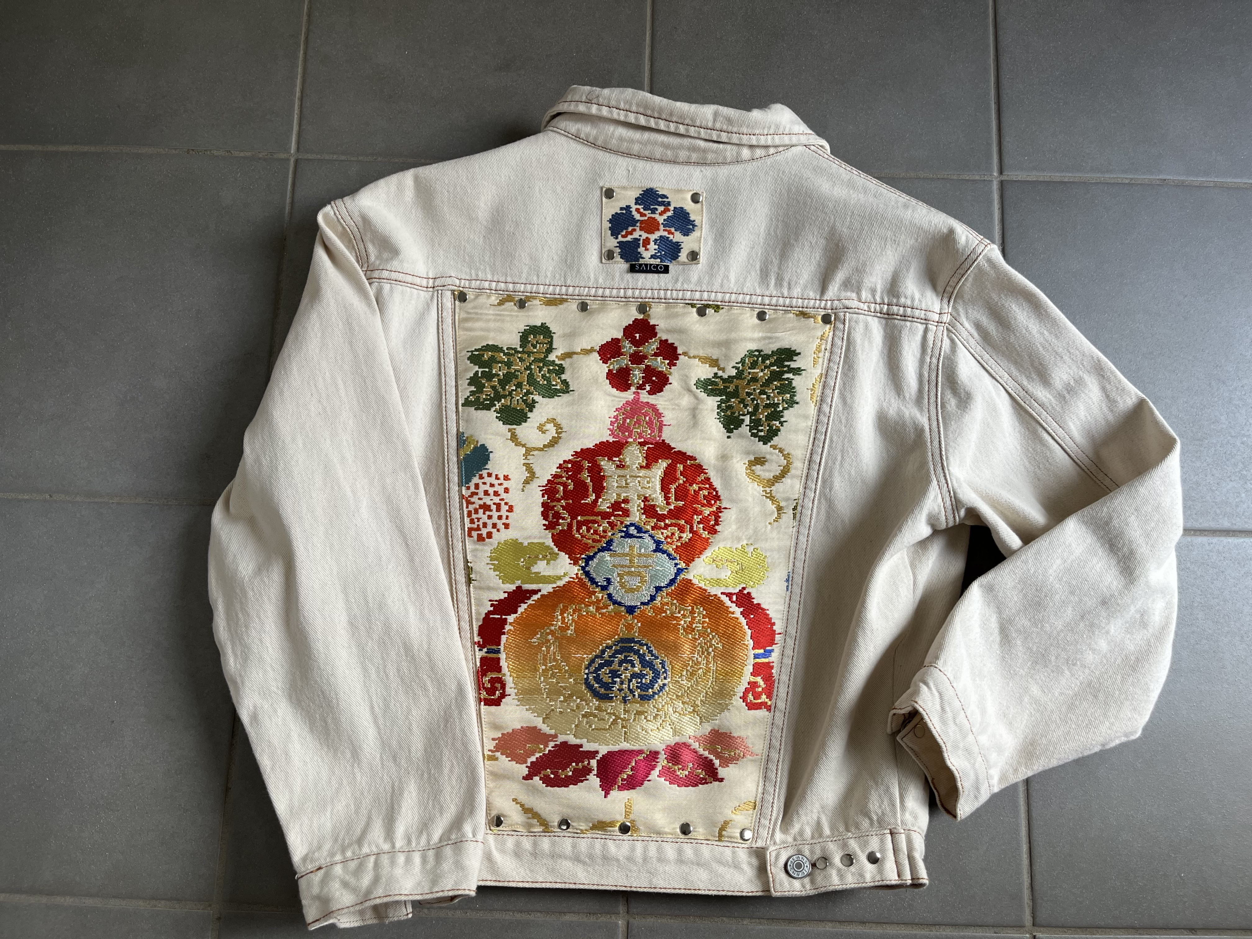 中有JK   帯デニムJK  帯パッチワークデニムJK  着物リメイク　帯リメイクJK