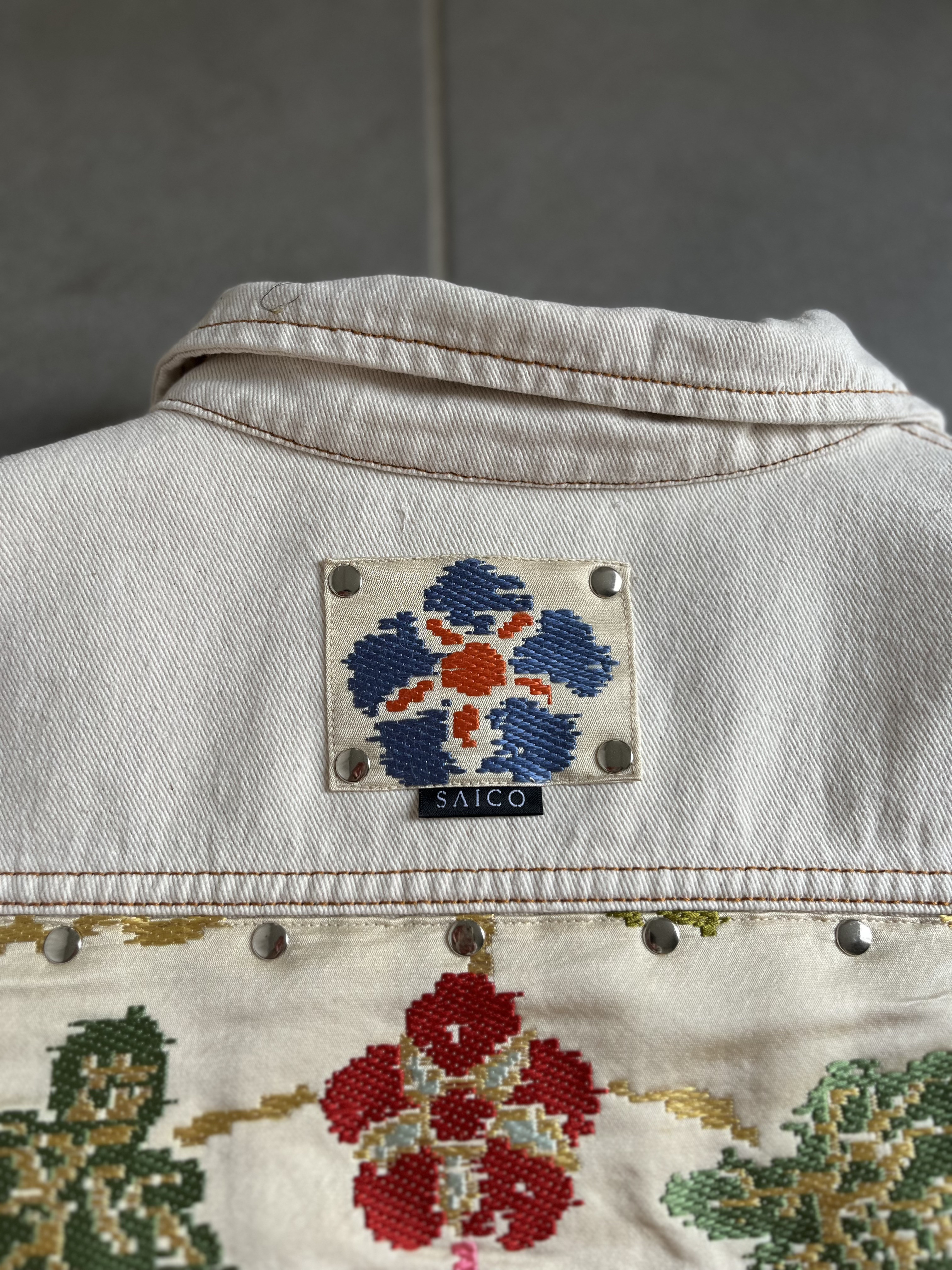 中有JK   帯デニムJK  帯パッチワークデニムJK  着物リメイク　帯リメイクJK