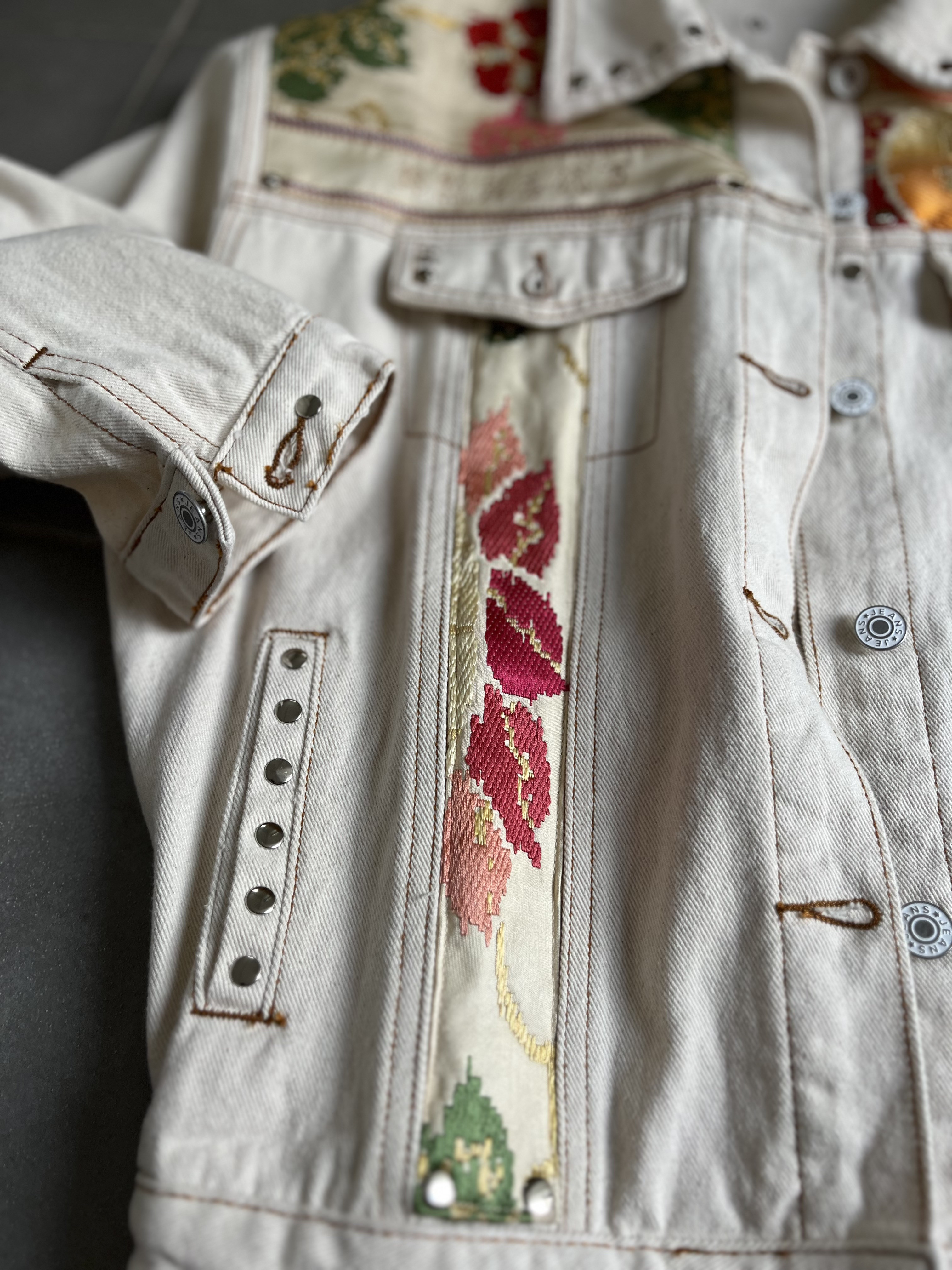 中有JK   帯デニムJK  帯パッチワークデニムJK  着物リメイク　帯リメイクJK