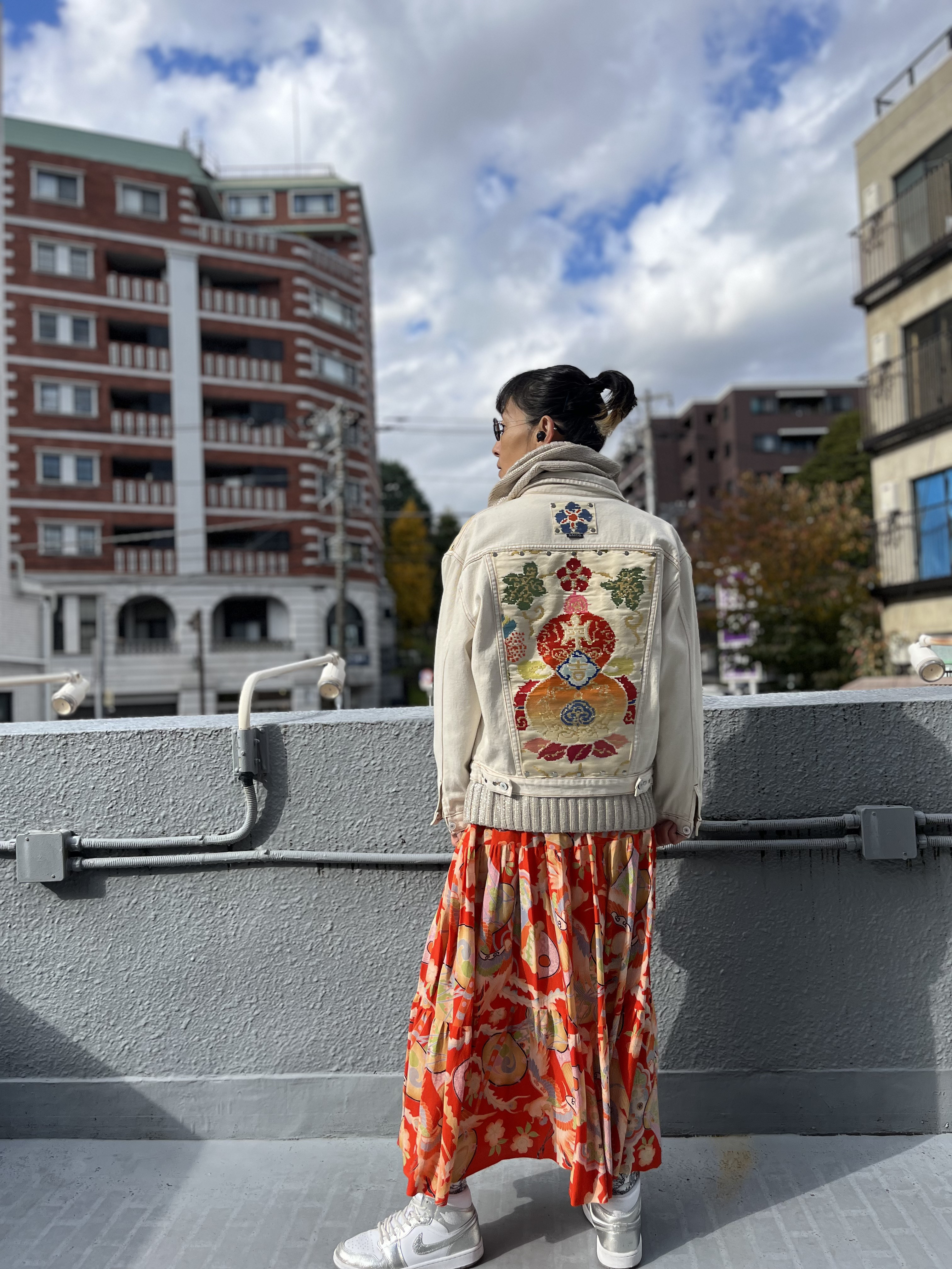 中有JK   帯デニムJK  帯パッチワークデニムJK  着物リメイク　帯リメイクJK