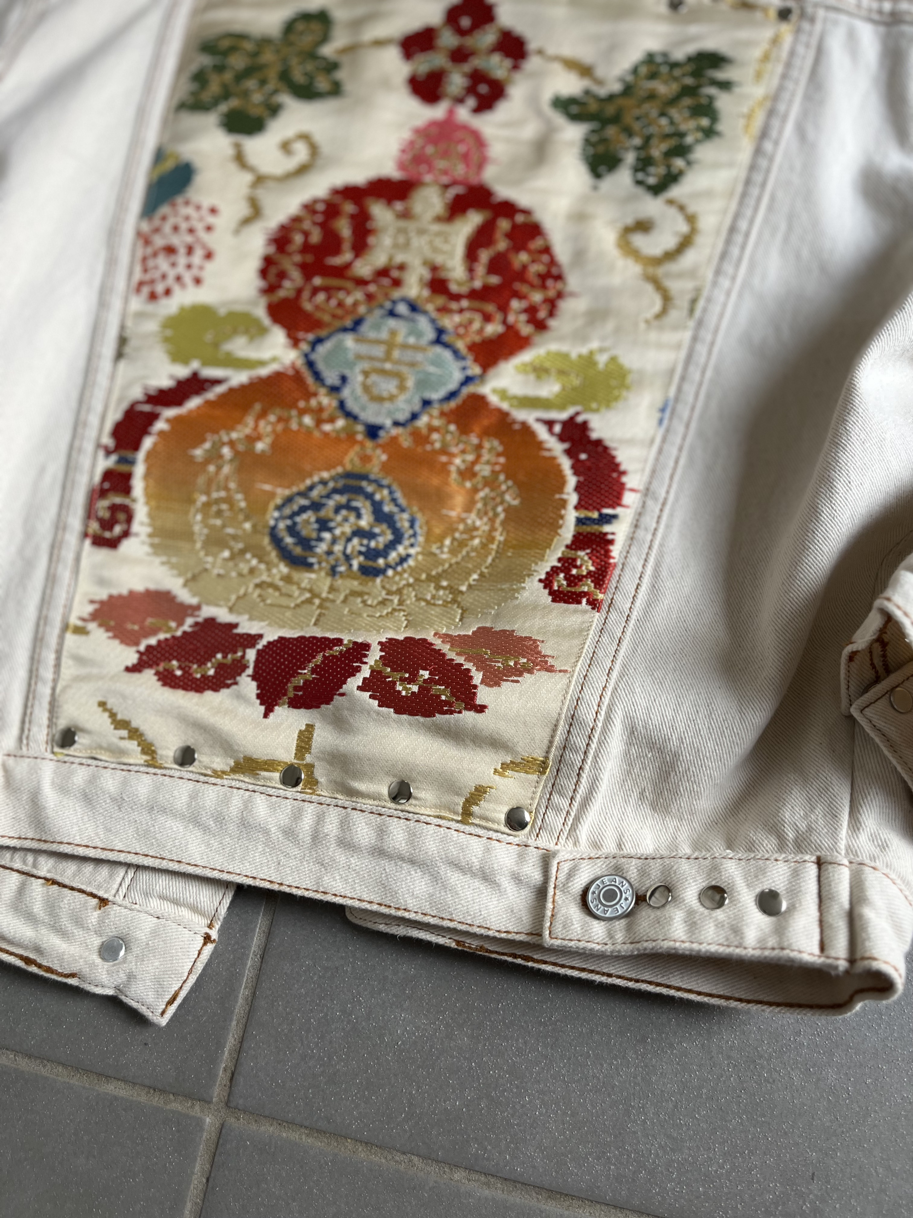 中有JK   帯デニムJK  帯パッチワークデニムJK  着物リメイク　帯リメイクJK