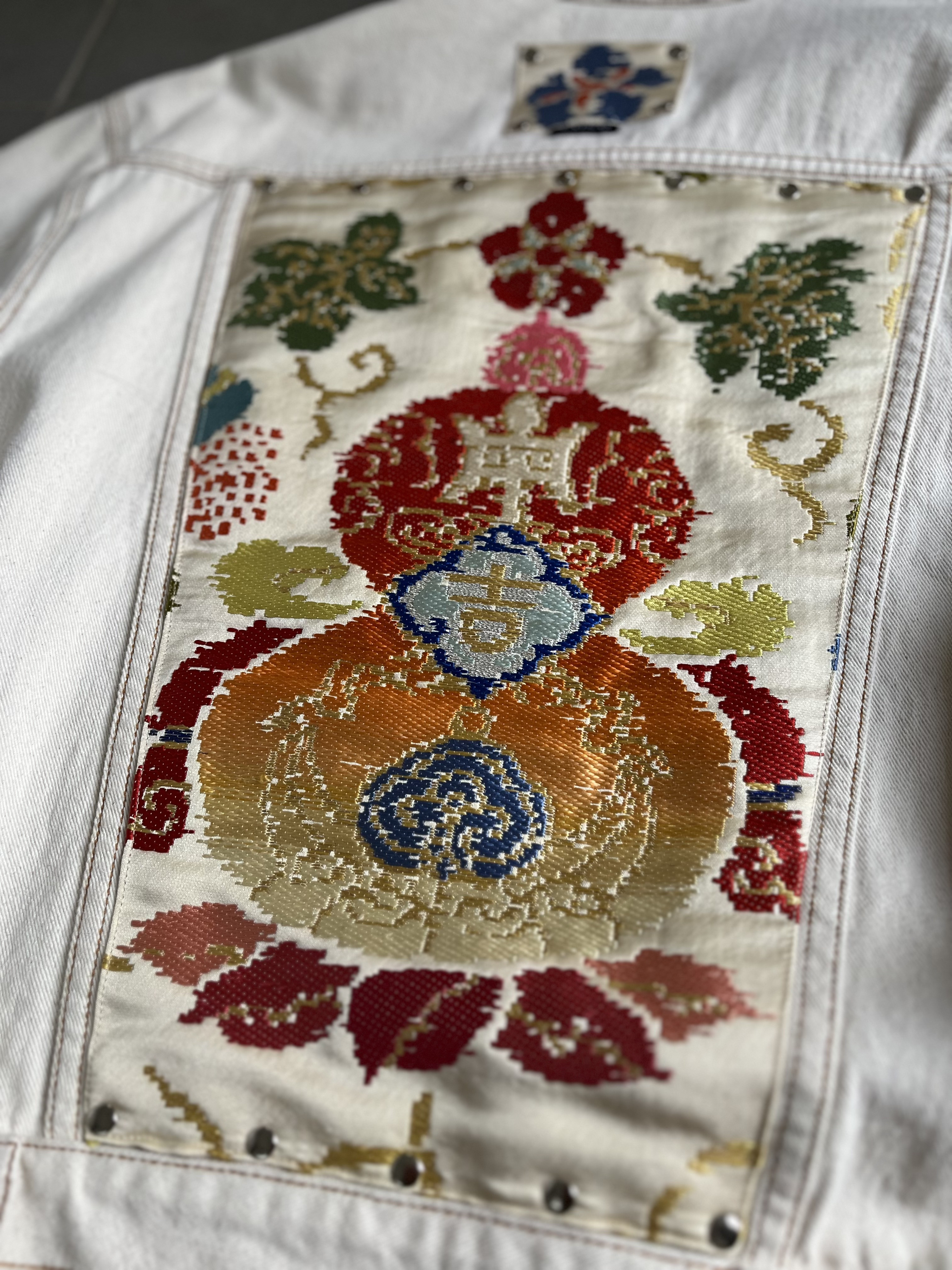 中有JK   帯デニムJK  帯パッチワークデニムJK  着物リメイク　帯リメイクJK