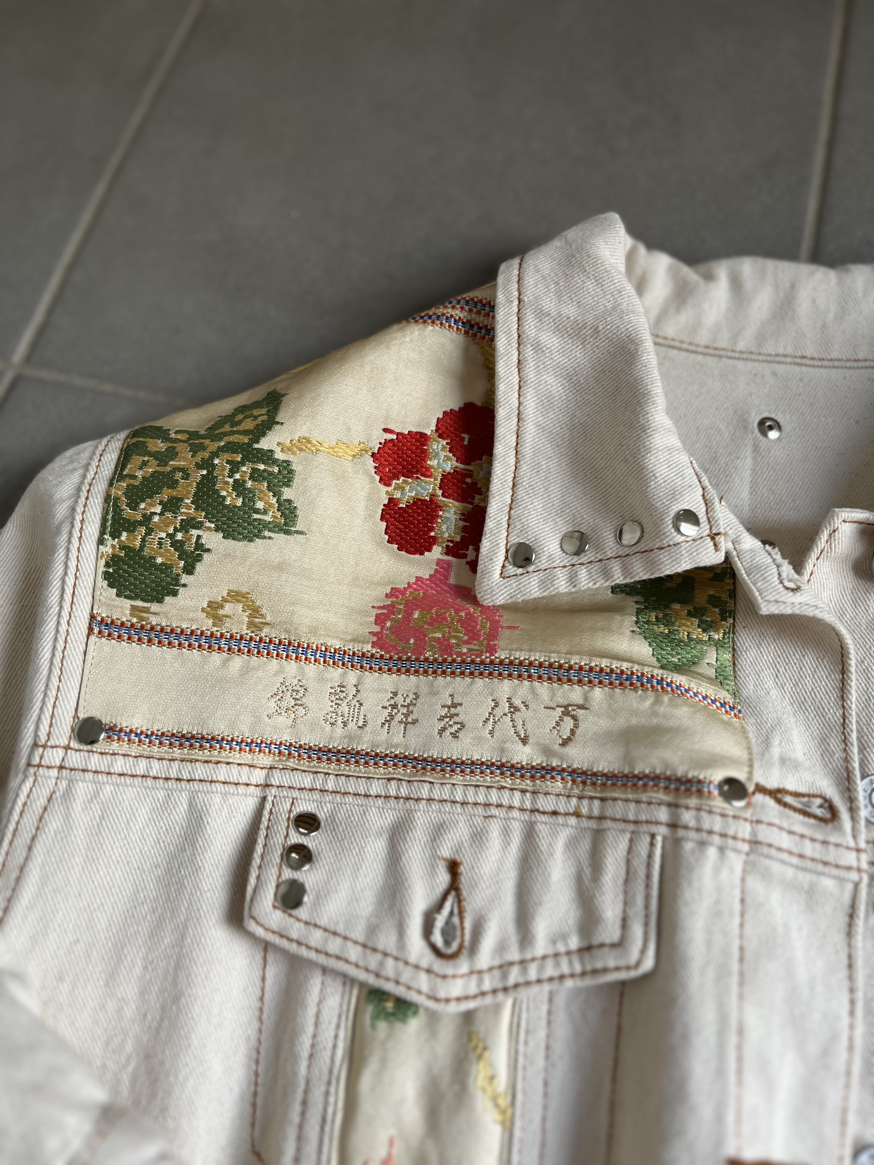 中有JK   帯デニムJK  帯パッチワークデニムJK  着物リメイク　帯リメイクJK