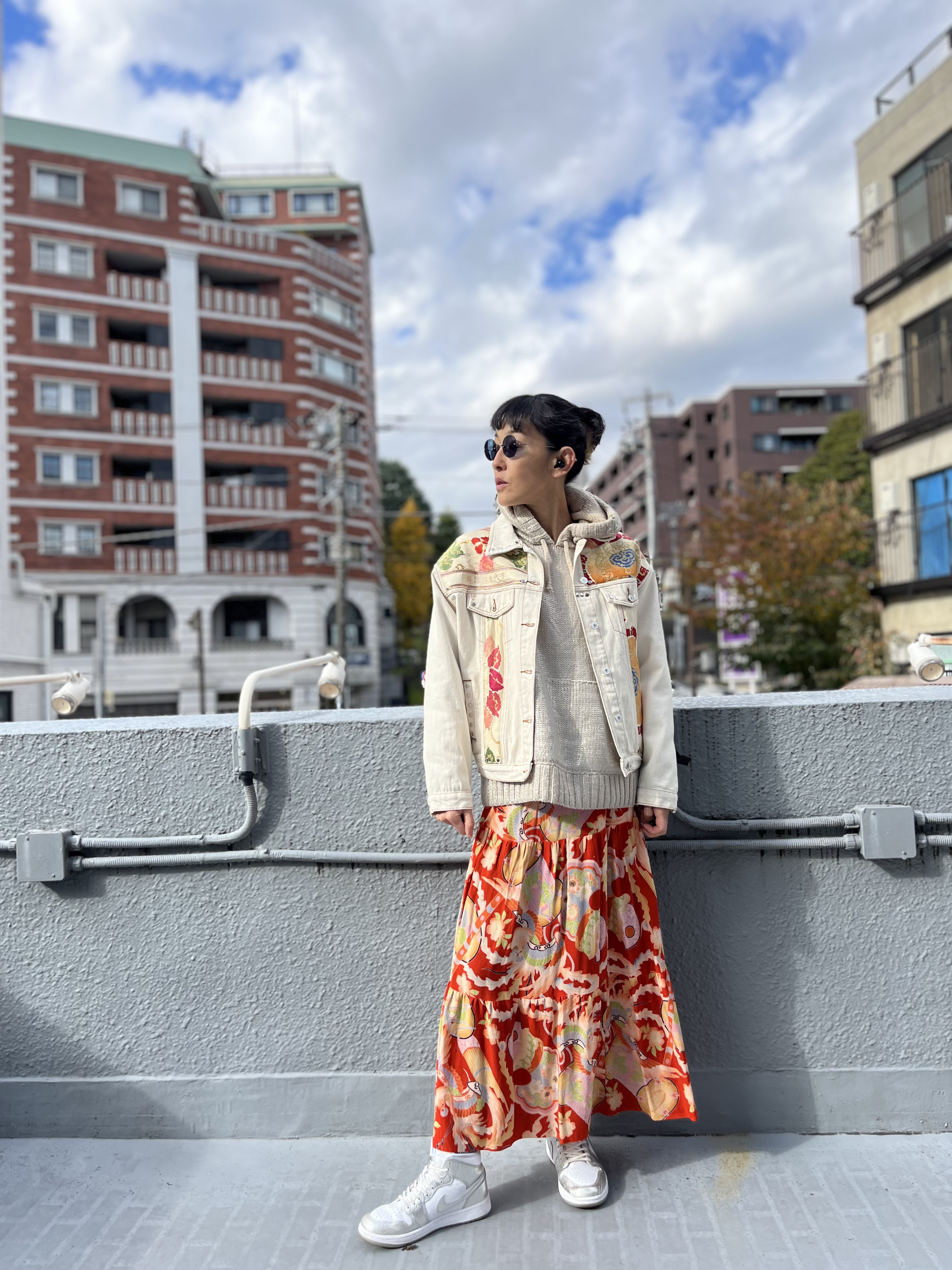 中有JK   帯デニムJK  帯パッチワークデニムJK  着物リメイク　帯リメイクJK