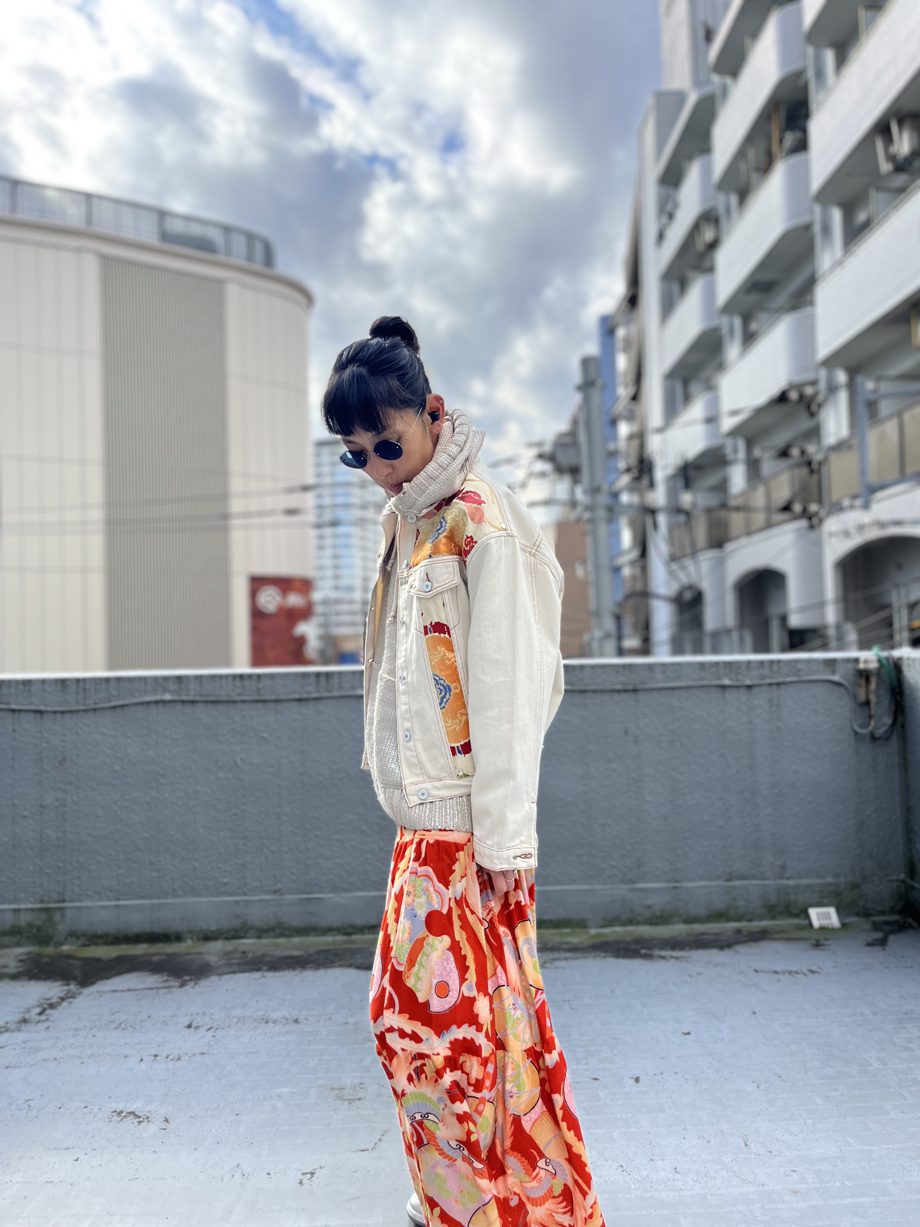 中有JK   帯デニムJK  帯パッチワークデニムJK  着物リメイク　帯リメイクJK