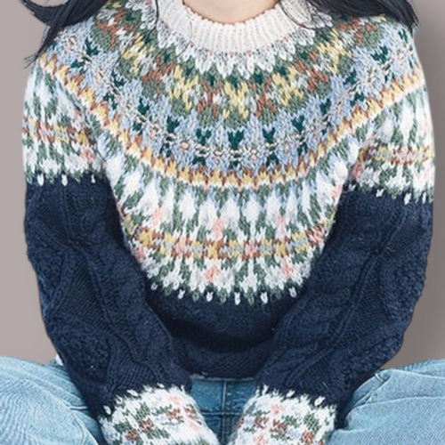 ウール100% 手編みセーター ノルディック柄 北欧風ニット ニット