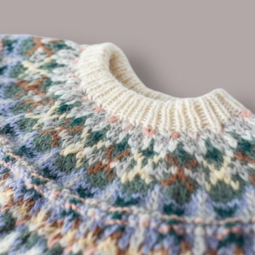 ウール100% 手編みセーター ノルディック柄 北欧風ニット ニット