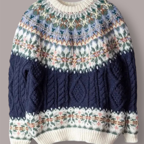 ウール100% 手編みセーター ノルディック柄 北欧風ニット ニット