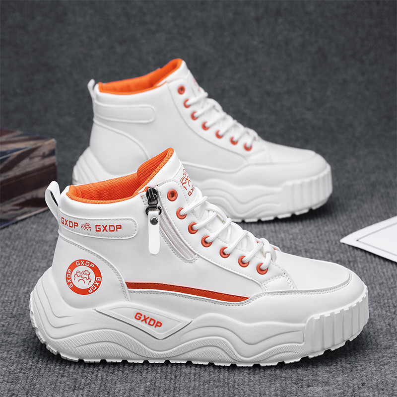 ハイカット男性用靴2026新型冬の滑り止め厚底スニーカー男性の中では革の面を助けて白の靴を増やす