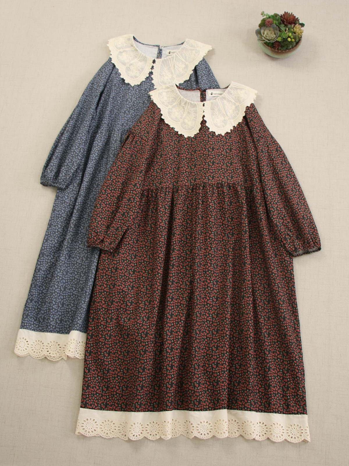 秋冬ニューモデル 刺繍 大きなベビーカラー ロングスリーブ フラワープリントワンピース ルーズフィット 万能搭配 レース