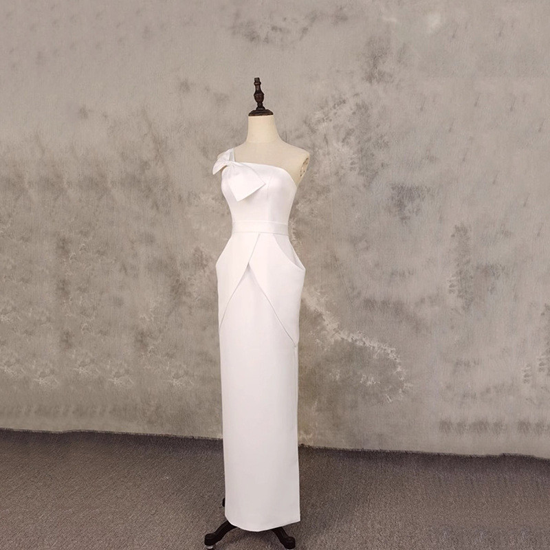 高級感 白黒 サテン オフショルダー リボン パーティードレス シンプル 花嫁 誕生日 成人式 前撮り HL671 7,461円