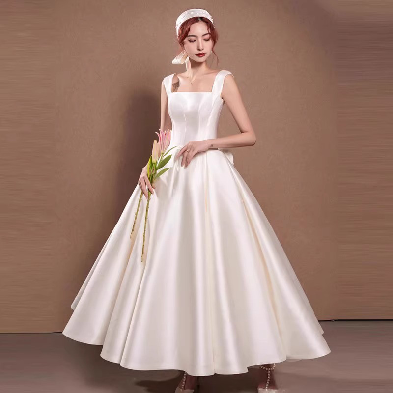 高級感 白 黒 ノースリーブ リボン パーティードレス シンプル 花嫁 誕生日 成人式 前撮り HL680