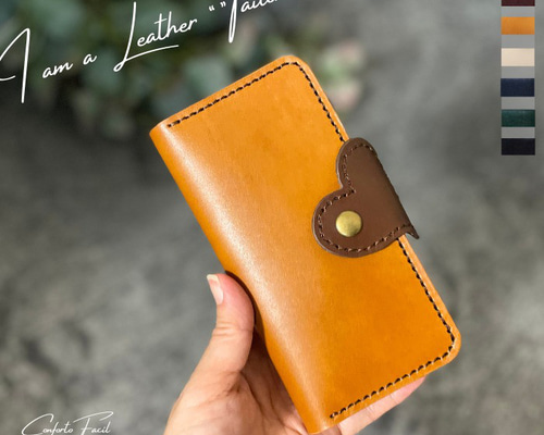 ◇7色◇ハート本革手帳型スマホケース[多機種対応]iPhone17.x.xr