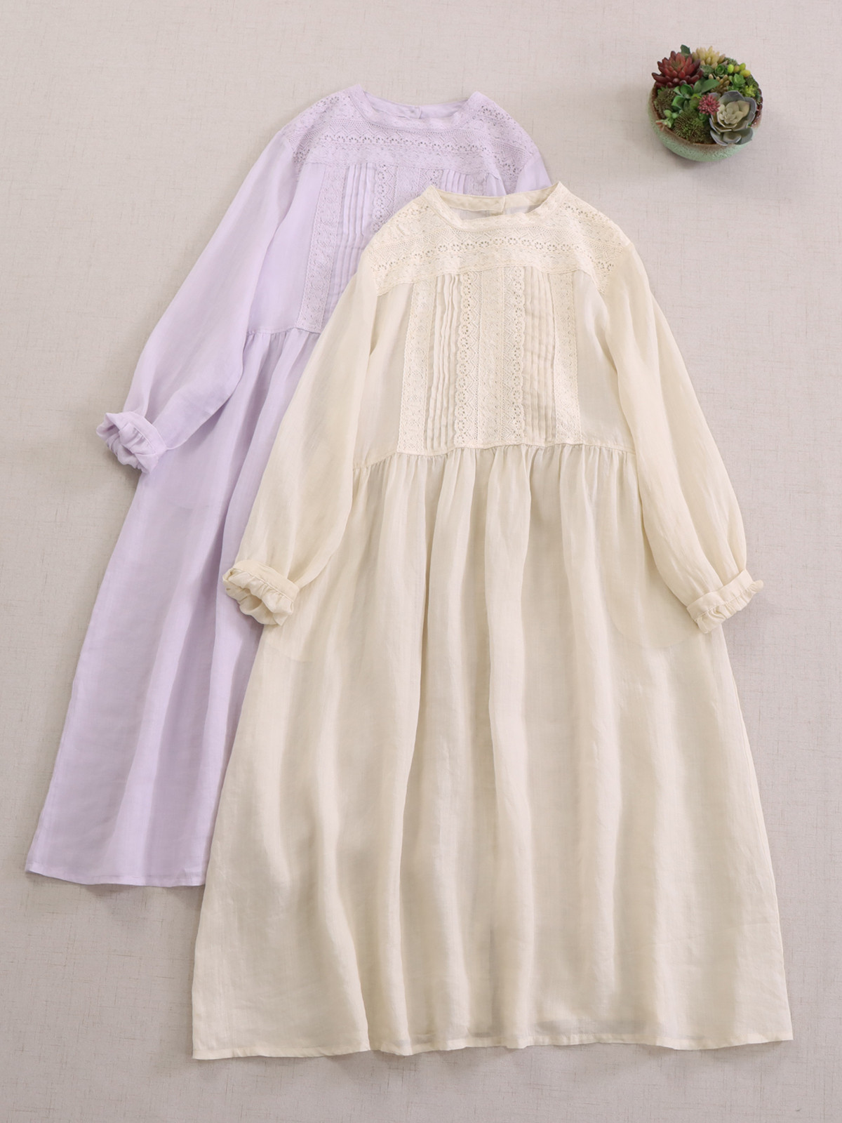 ソリッドカラー 薄手透け ハイコンテントリネン ロングスリーブワンピース ルーズフィット 万能搭配 年齢を抑える 背中ボ 7,500円