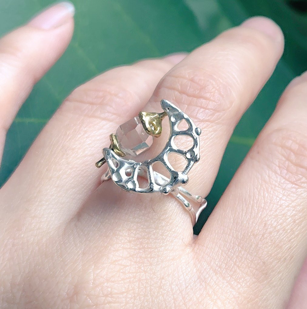 13号・SV925・真鍮・水晶の指環：《月の涙 06/Larme de la lune 06》