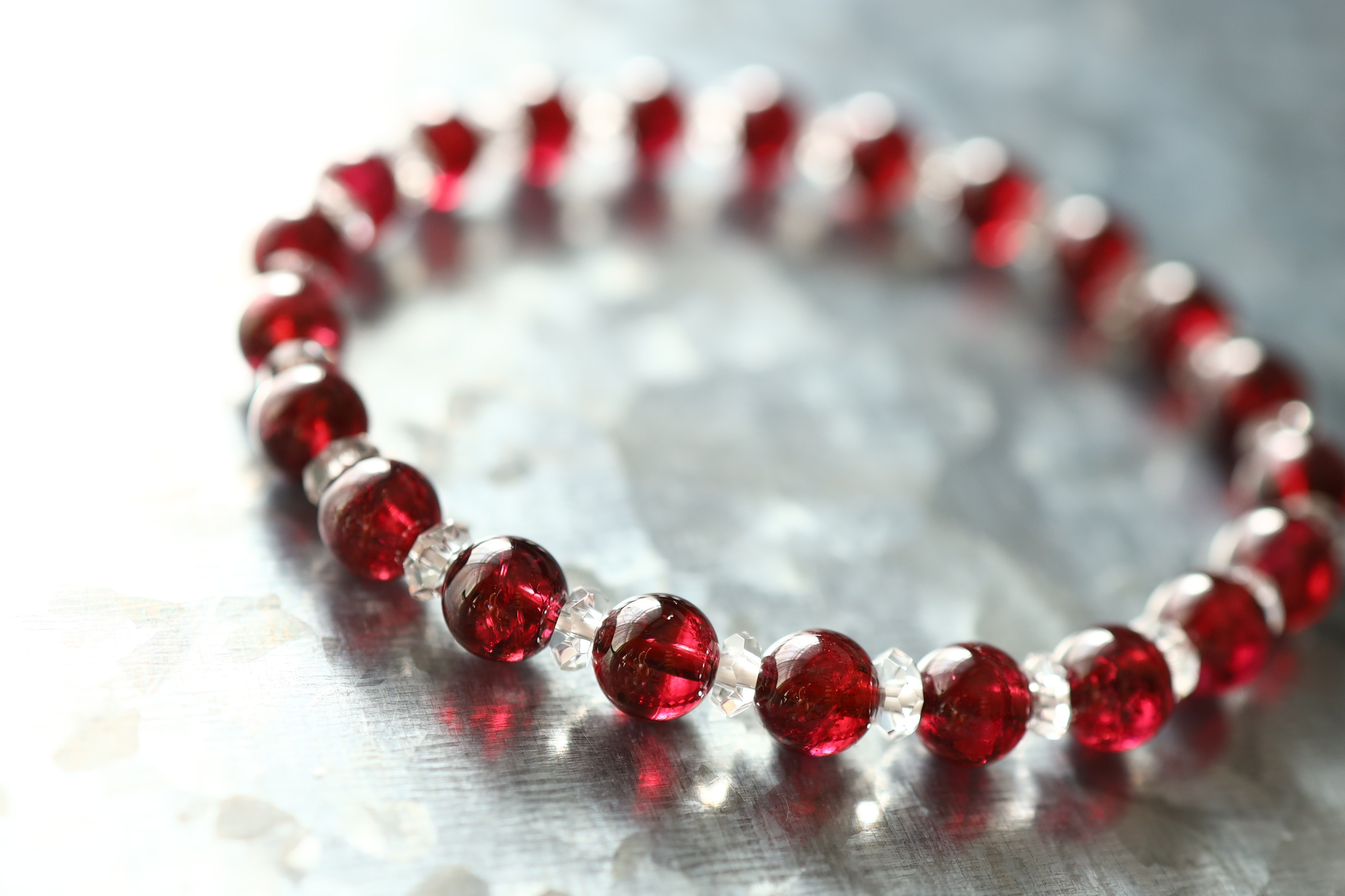 …☆スーパープレミアムブレス☆ロードライトガーネット：6.5ミリ＆水晶☆…☆天然石ブレスレット☆…