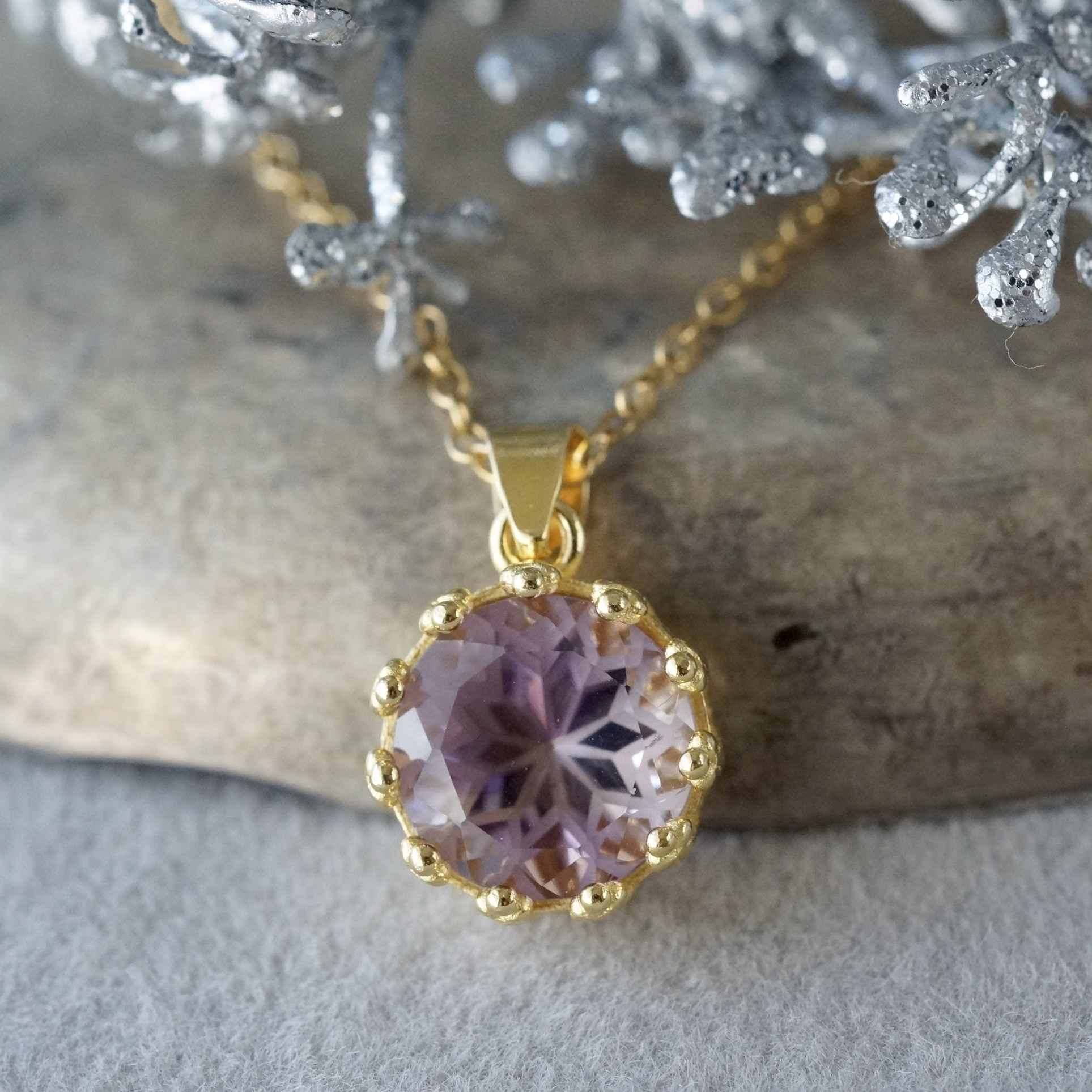 【送料無料】アメトリン　フラワーカット　ペンダントトップ　18kゴールドプレーテド　シルバー925　8mm