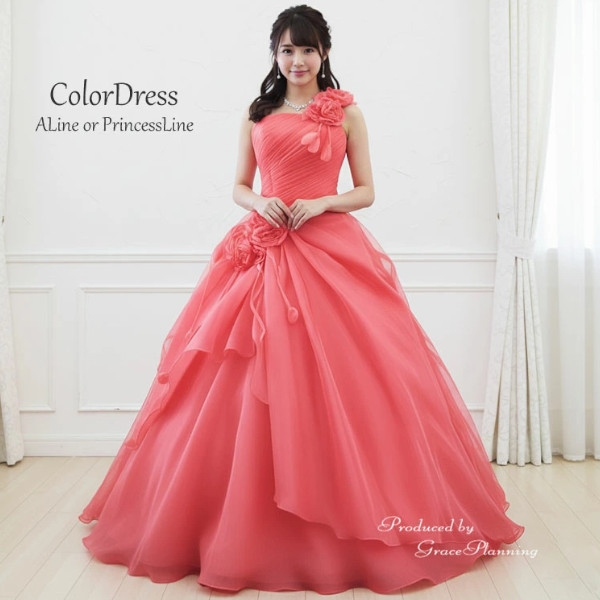 カラードレス  ピンク 緑 演奏会ドレス　発表会ドレス プリンセスライン 背中編み上げ 51436