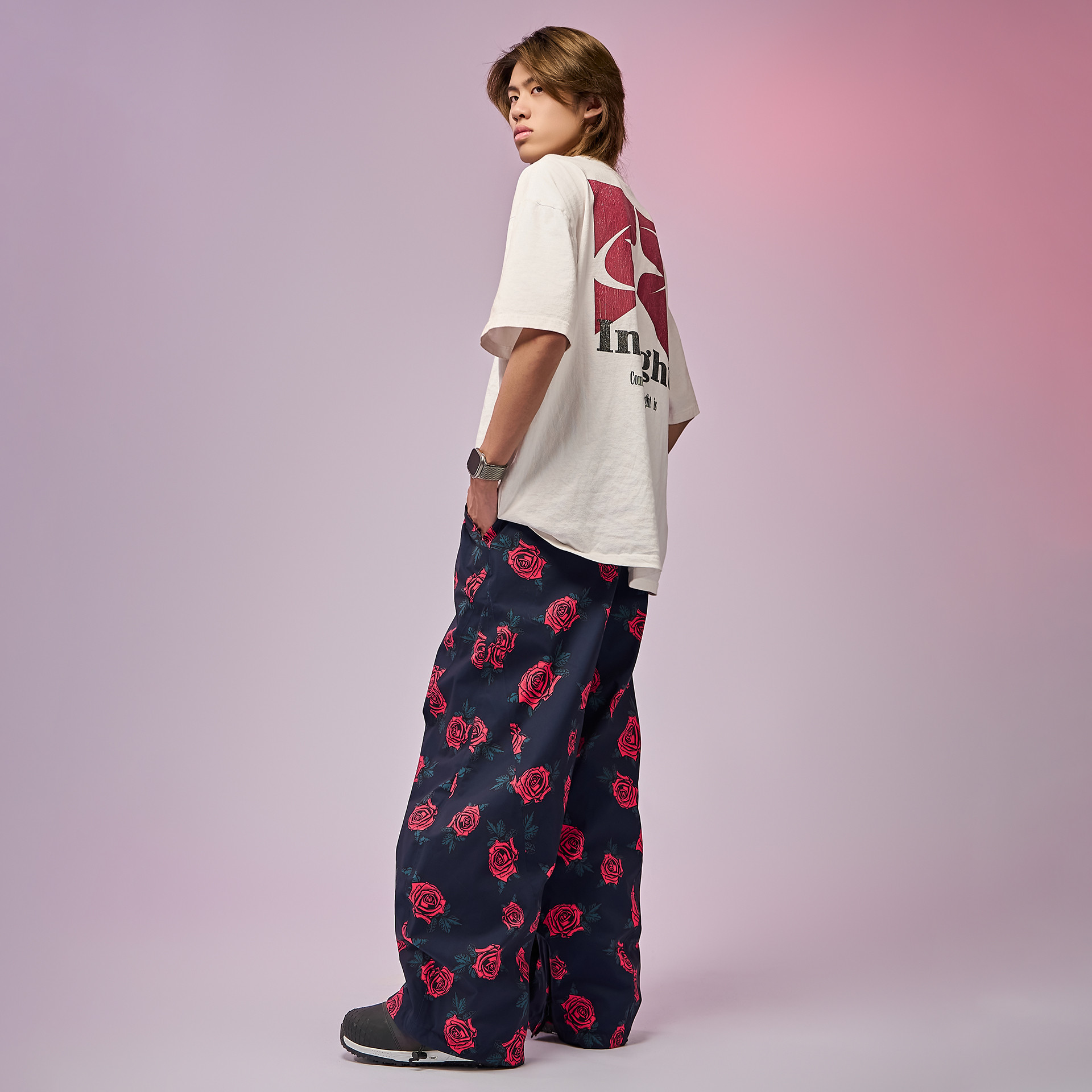 25-26秋冬限定 スノーボードウェア 防水 黒 薔薇バラ パンツ ズボン メンズ レディース スノボウェア SN074