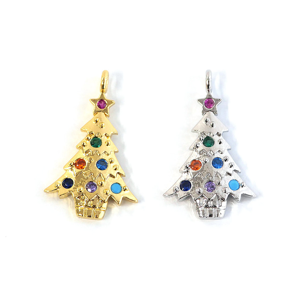 ejp934 [2件裝] 彩色鋯石迷你聖誕樹吊墜 第1張的照片