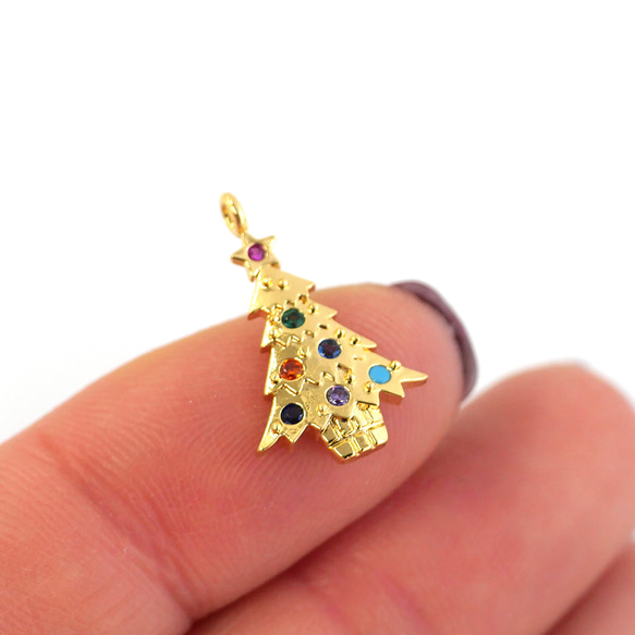 ejp934 [2件裝] 彩色鋯石迷你聖誕樹吊墜 第3張的照片