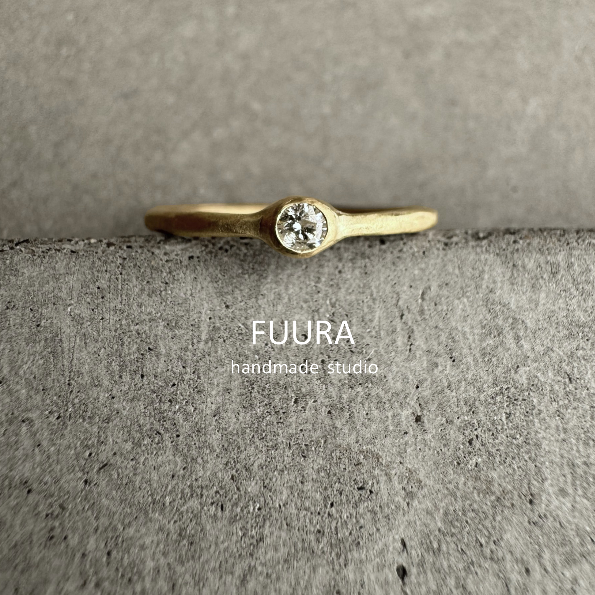 【K10】Diamond ring 槌目マット/イエローゴールド/指輪/リング/ダイヤモンド