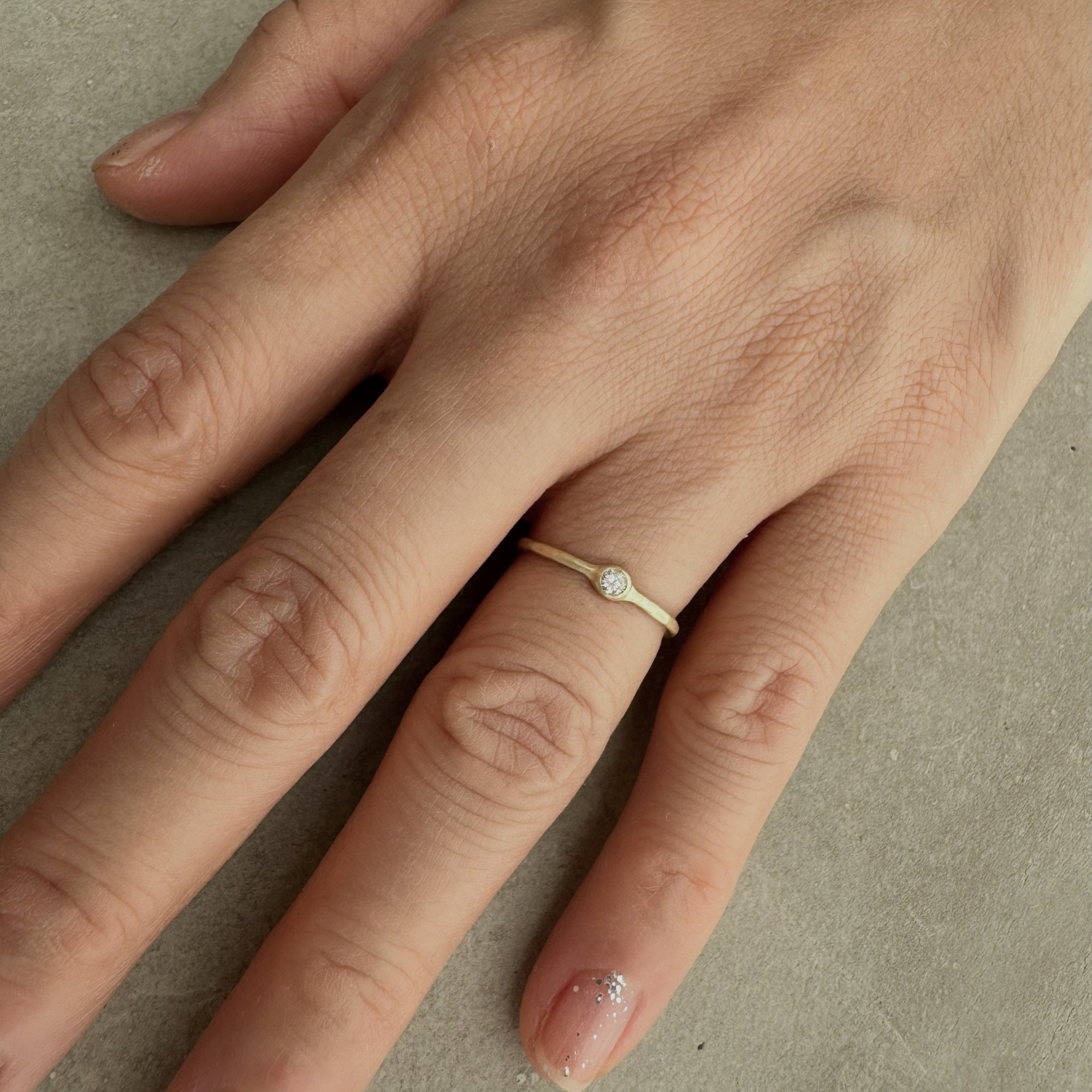 【K10】Diamond ring 槌目マット/イエローゴールド/指輪/リング/ダイヤモンド