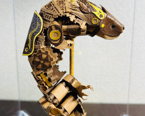 テクスチャーアート スチームパンクアート 立体画 原画1点もの SP #6 廻る！メリーゴーランド」（スチームパンク風～竜～）立体切り絵