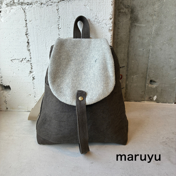 -maruyu- リネン帆布の小さめリュック 1枚目の画像