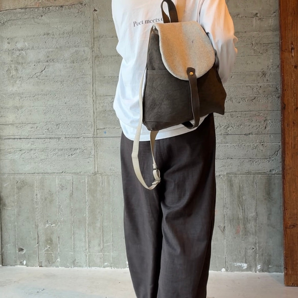 -maruyu- リネン帆布の小さめリュック 11枚目の画像