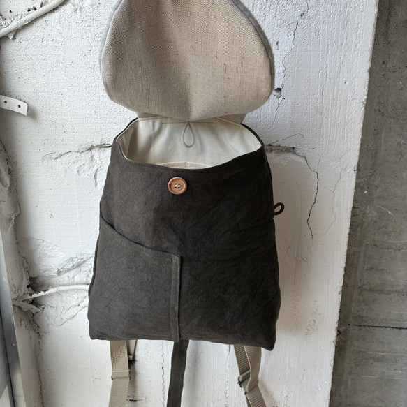 -maruyu- リネン帆布の小さめリュック 8枚目の画像