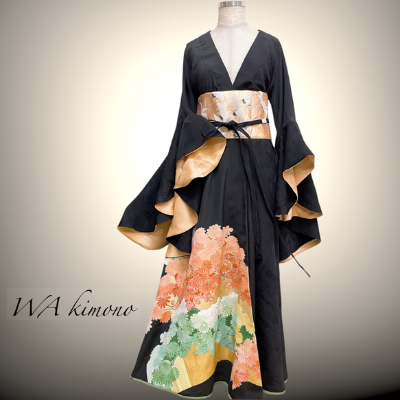 ドレープ袖 着物ガウン ドレスガウン 着物リメイク 演奏会 結婚式 バンド 和装 B71101 4枚目の画像