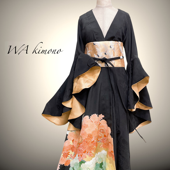 ドレープ袖 着物ガウン ドレスガウン 着物リメイク 演奏会 結婚式 バンド 和装 B71101 1枚目の画像