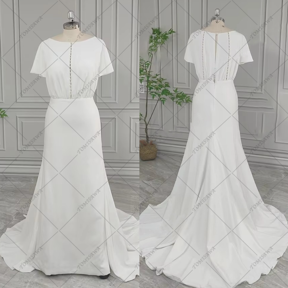 シンプル 上品 ウェディングドレス 二次会 結婚式 旅行撮影ドレス F743