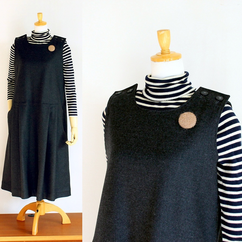 c_o_c_o_r_o　尾州ウール（ウールフラノ）タックスカートジャンパースカート