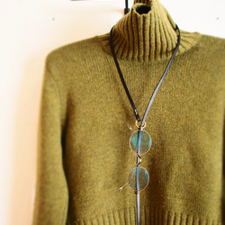 真鍮リング＋革ラリエット82 black 2枚目の画像