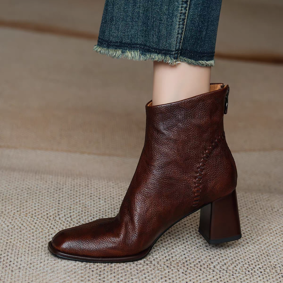 婦人靴 ブーツ ローヒール ショートブーツ バックジップ 婦人靴 上品 秋冬 通勤 OL オケージョン 卒業式 入学式