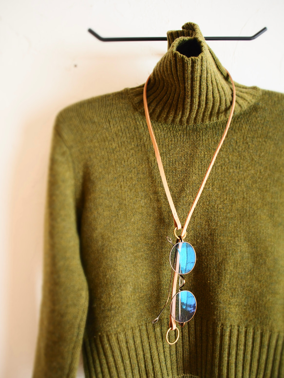 真鍮リング＋革ラリエット82 natural 2枚目の画像