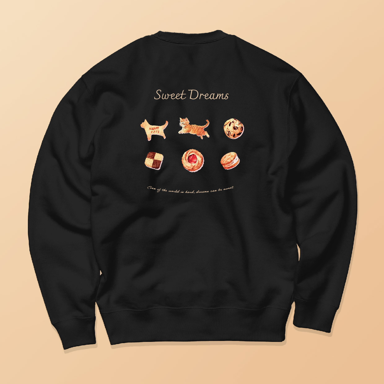 スタンダード スウェット「SWEET DREAMS_猫とクッキー」しっかりコットン生地/送料無料