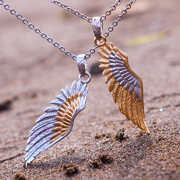 ハワイアンジュエリー ネックレス ステンレス フェザー 羽 ゴールド サージカルステンレス