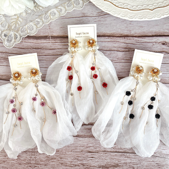 送料無料 ♡ハンドメイド♡ビジューピアスorイヤリング№389シフォン