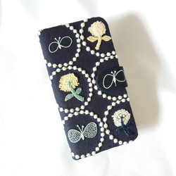 受注製作】刺繍4つ じゃばらミニ財布 グレー×ライトイエロー