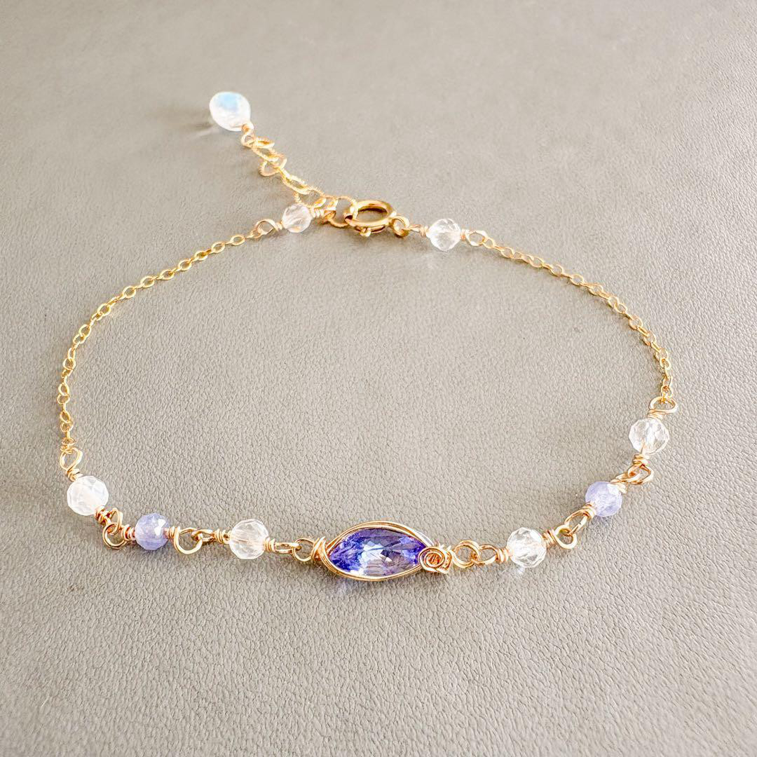 12月誕生石 タンザナイト ブレスレット 14kgf ゴールド 華奢ブレスレット