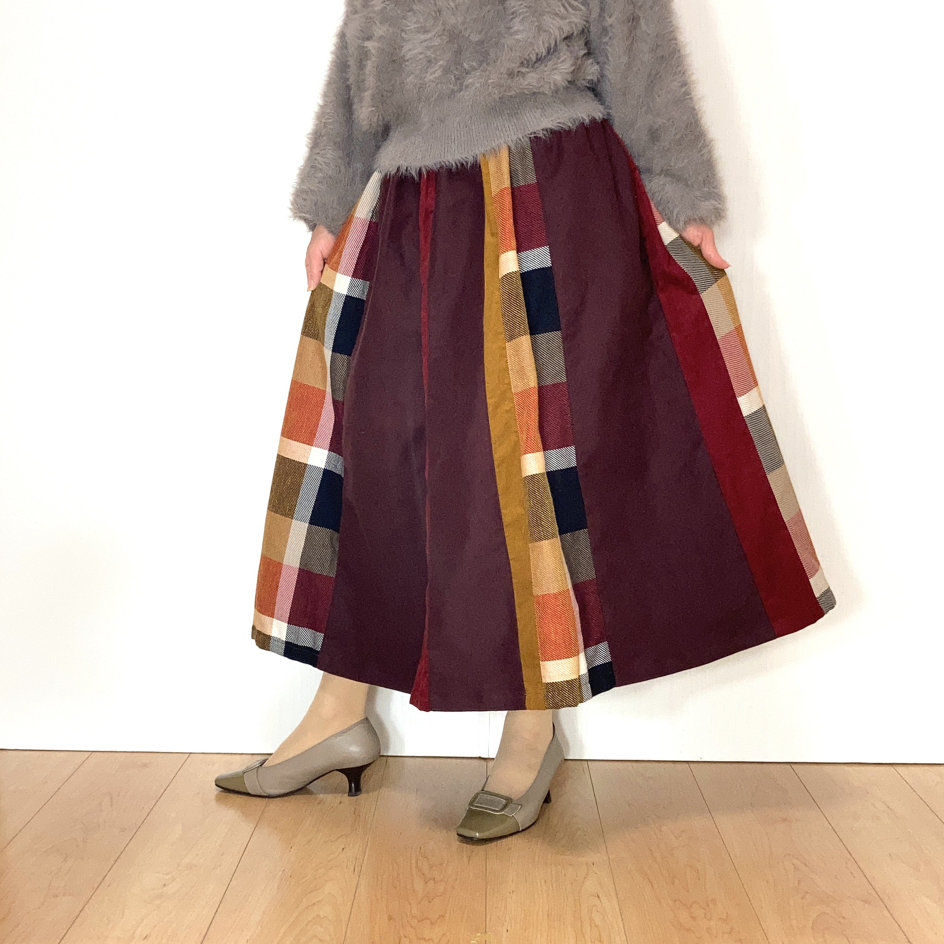播州織とコーデュロイのボルドーハギスカートby花織［Y2549］