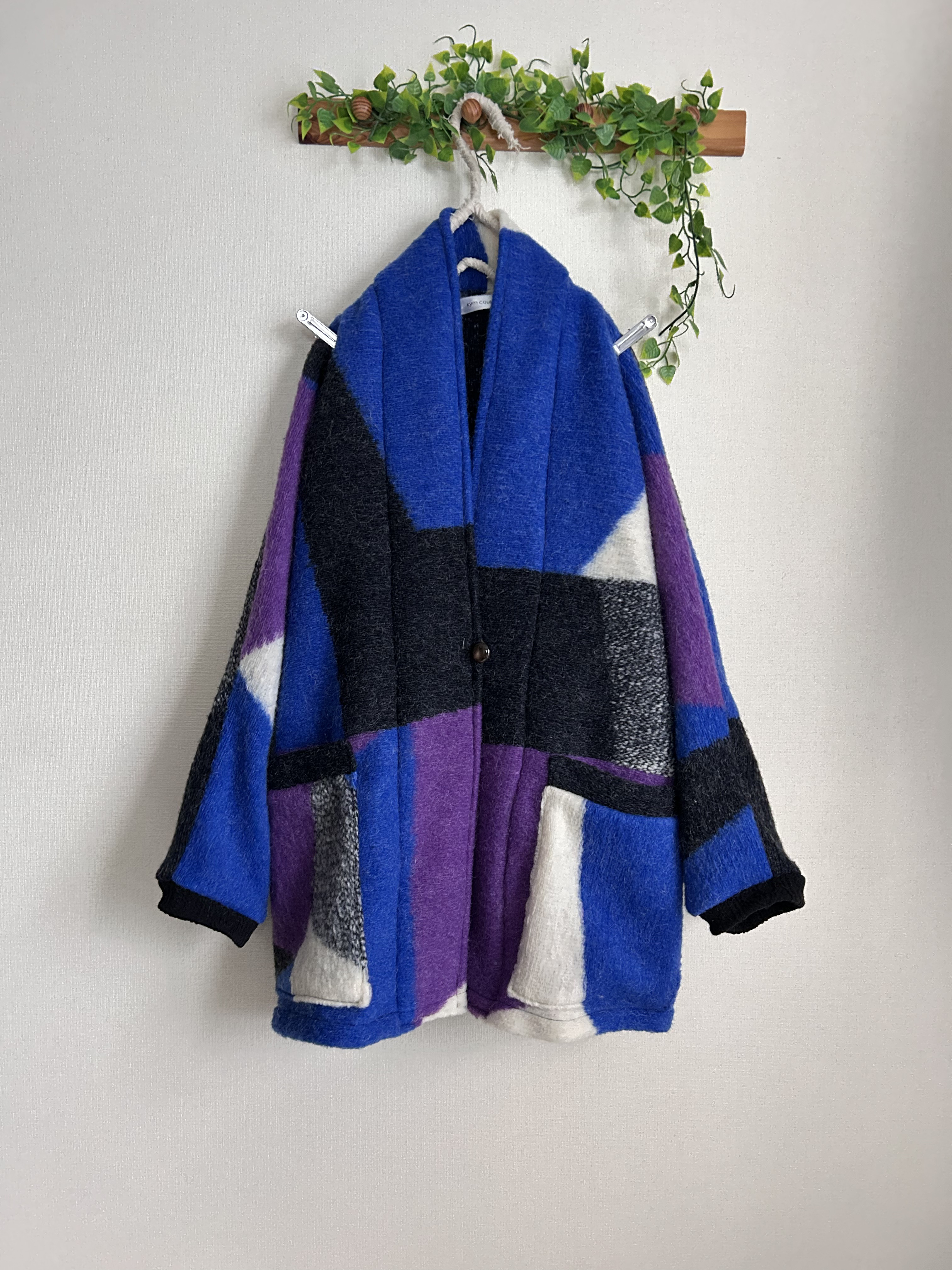 秋冬パッチ柄ニットゆったりローブカーディガン