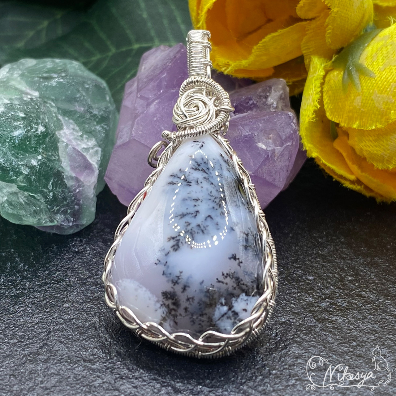 「森の囁き」デンドライトオパールのペンダントトップ【Silver999】【金属アレルギー対応】【送料無料】